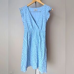 Le Ragazze coastal blue eyelet boho V-neck butterfly sleeveless 100% cotton
